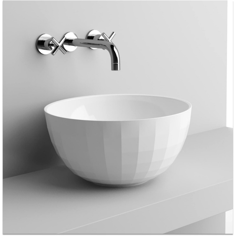 Swiss Aqua Technologies Lavabo da appoggio Costa 42x42x23,9 senza troppopieno, in marmo fuso, bianco (SATCO4242) - 2