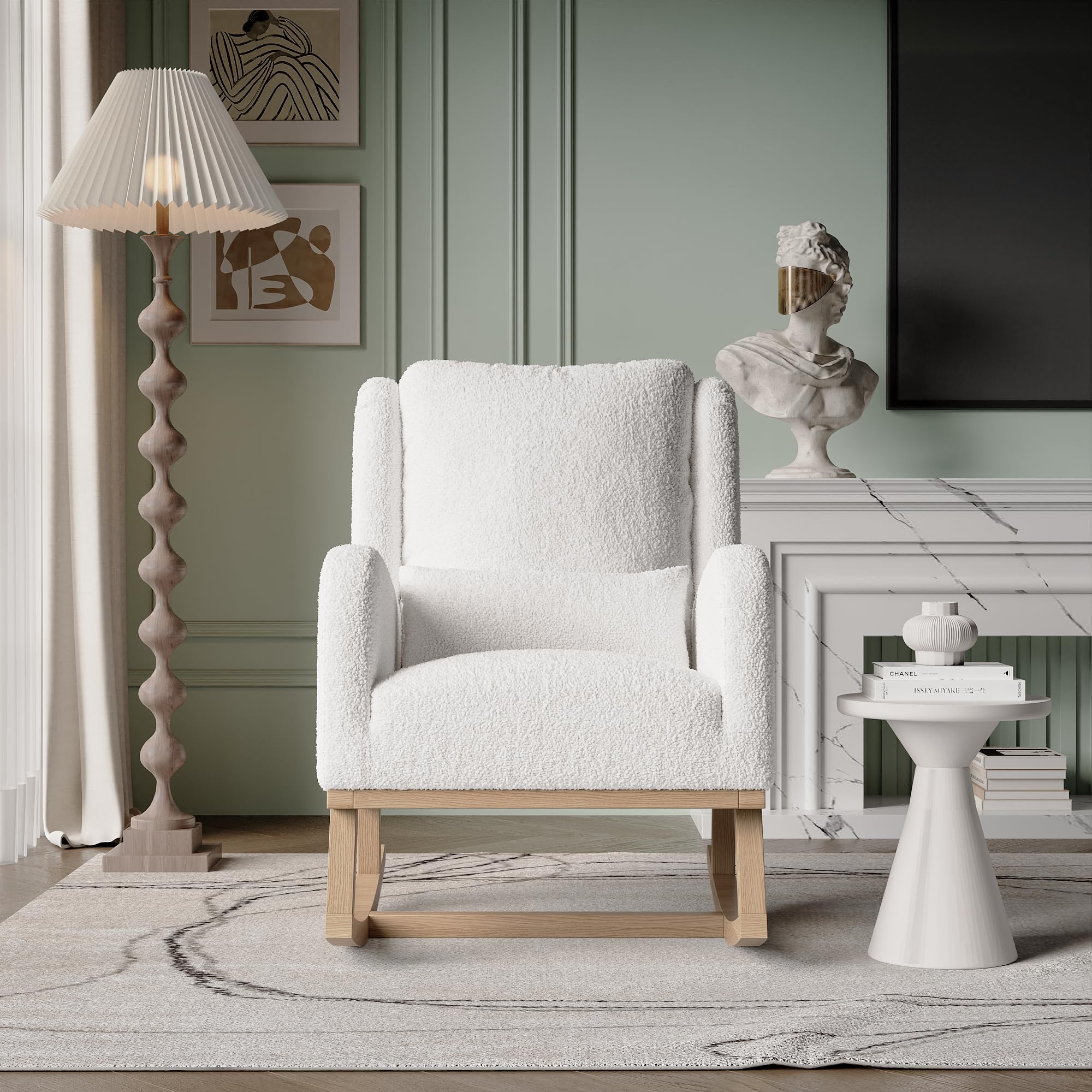 Fauteuil à Bascule Beige, Rocking Chair, Chaise Allaitement, Fauteuil d'allaitement avec Repose-Pieds Coussin Lombaire Pieds en Bois Massif et 2 Poche - 9