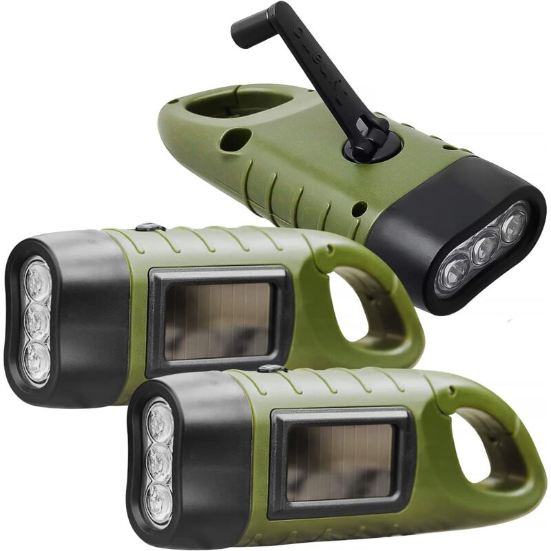 3 lumini LED verzi reîncărcabile cu energie solară/dinam și inel, pentru exterior/camping/urgență