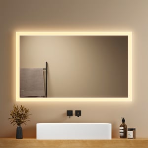 EMKE Miroir lumineux salle de bain 120x60cm, Miroir LED avec Interrupteur à bouton, Anti-buée, Miroir avec éclairage lumière Blanche Froide/Chaude