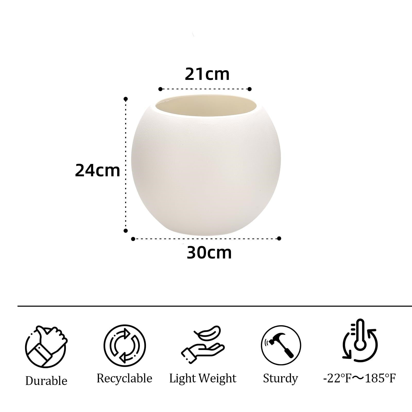 LOLLANDA Pot de fleurs rond,pot de plante artificiel,décoration pour plante d'intérieur en pot,finition mate,ne convient pas à la plantation(30*24cm) - 2