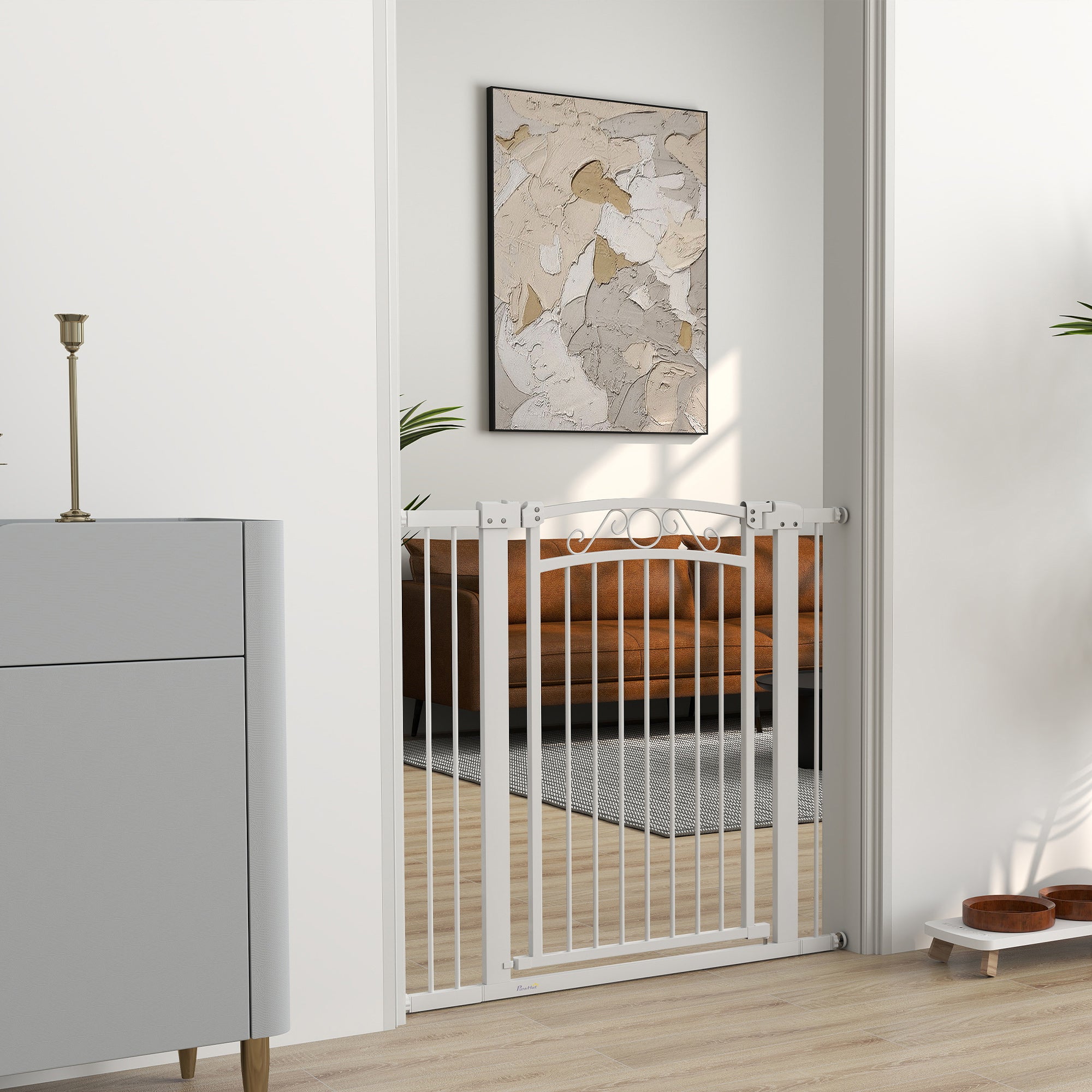 Barrera de Segurança para Cães PawHut Aço e PA Branco 76-102x96 cm - 2