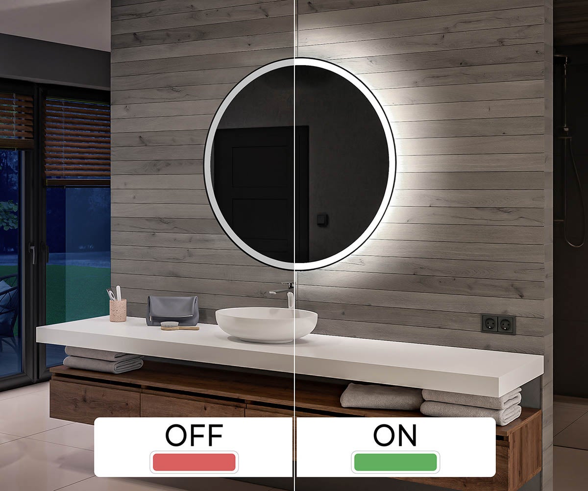 Miroir Rond de Salle de Bain LED - 50x50cm - Sans Fil (Éclairage à Batterie) - Blanc Froid 7000K - 8