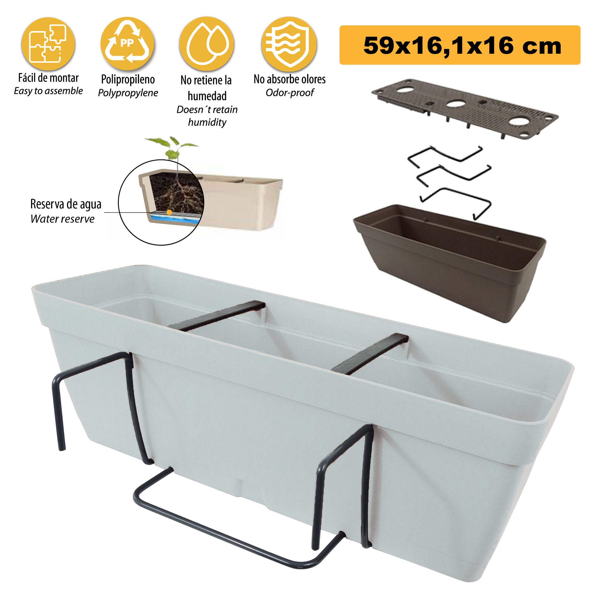 Jardinière de balcon avec support en métal ZANVIC 60x16x16 cm Anthracite - 4