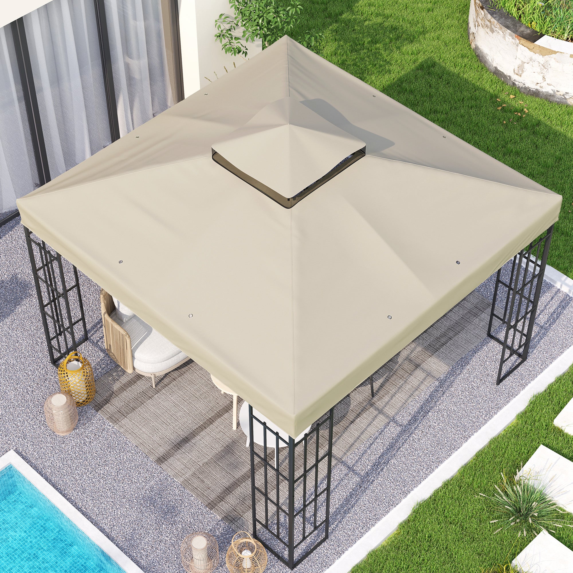 Techo de Repuesto Outsunny Tela Oxford Crema 300x300 cm - 5