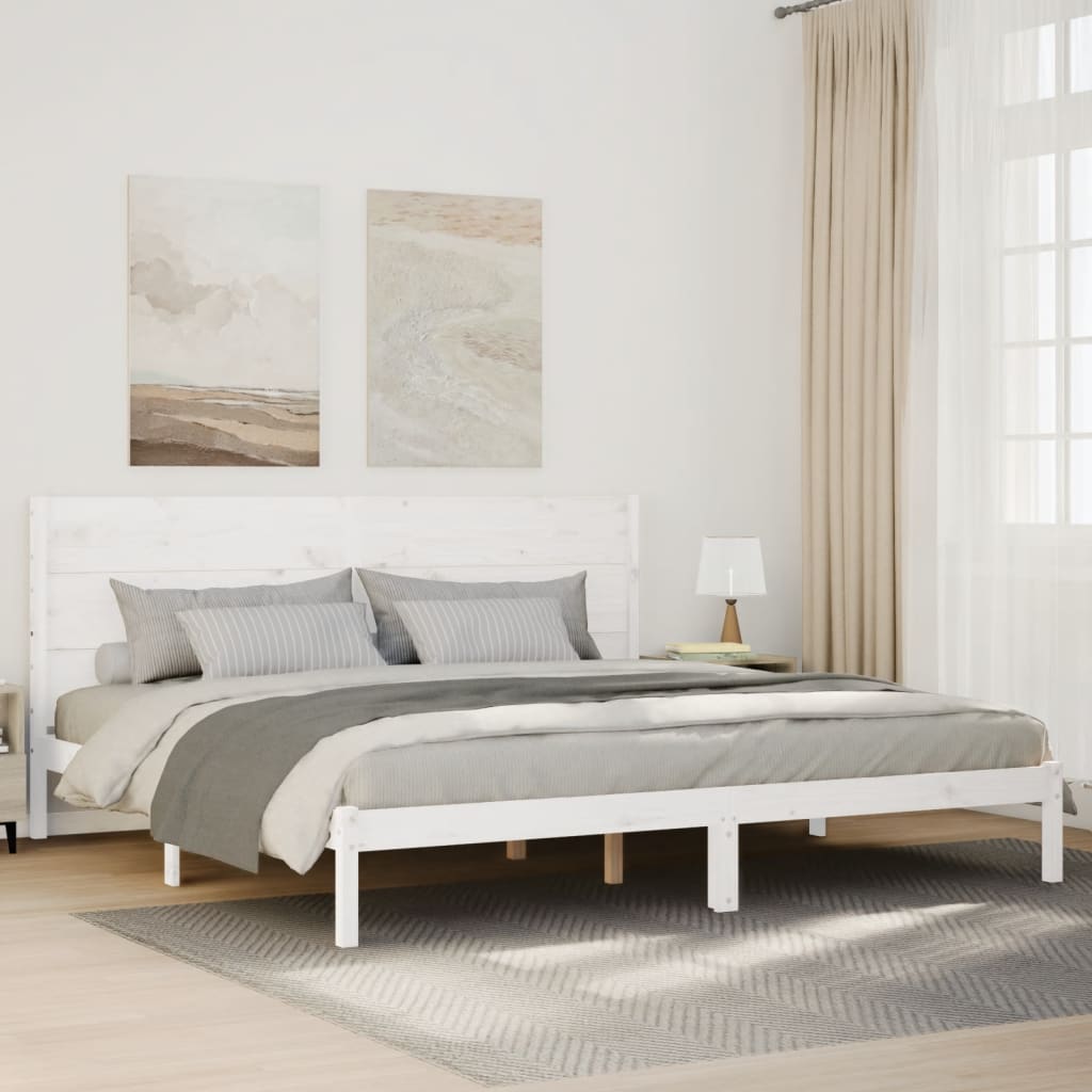 Dłuższe łóżko bez materaca, białe, 200x220 cm, lite drewno vidaXL