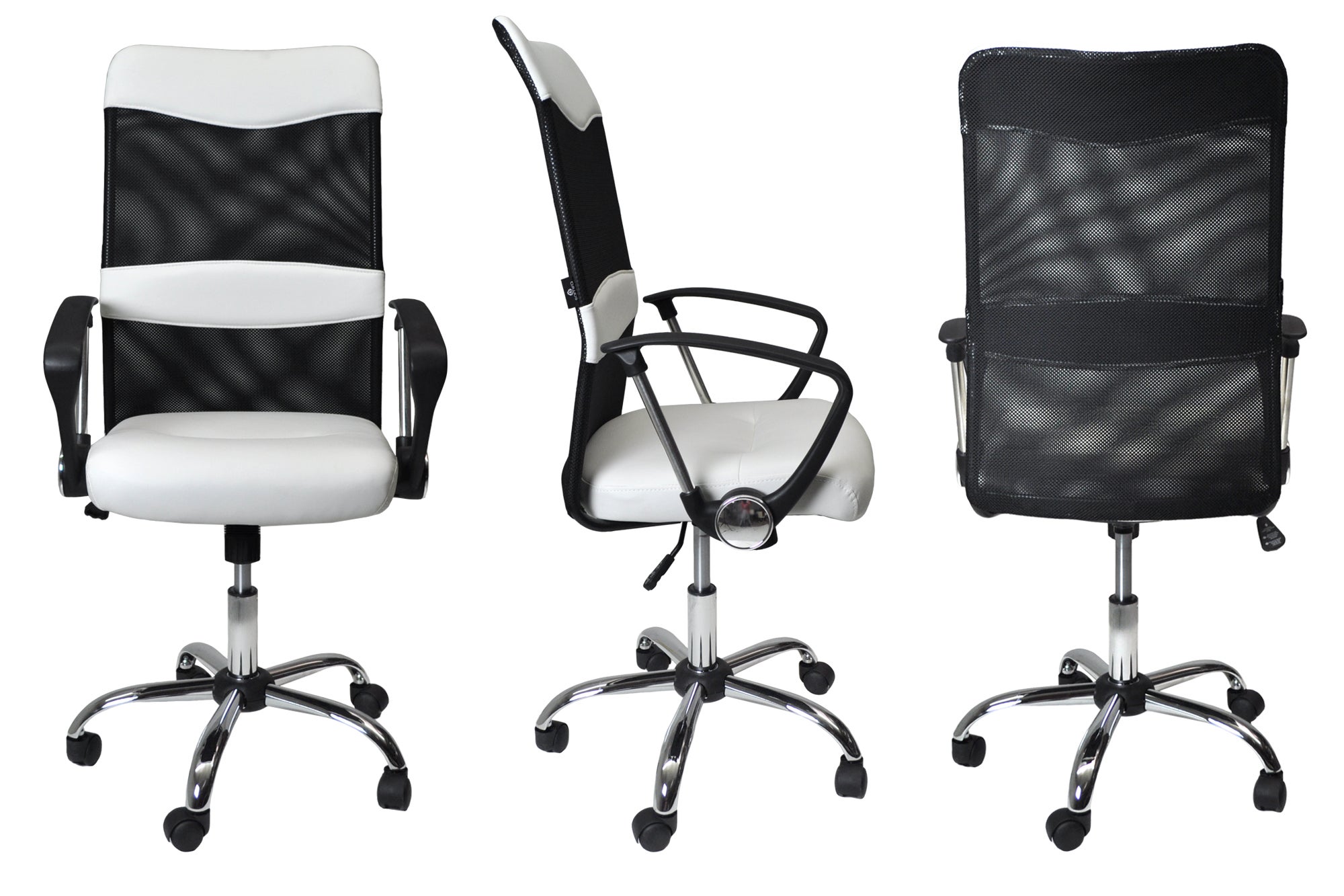 Sedia da ufficio direzionale, poltrona operativa in tessuto traforato e ecopelle bianca - 4