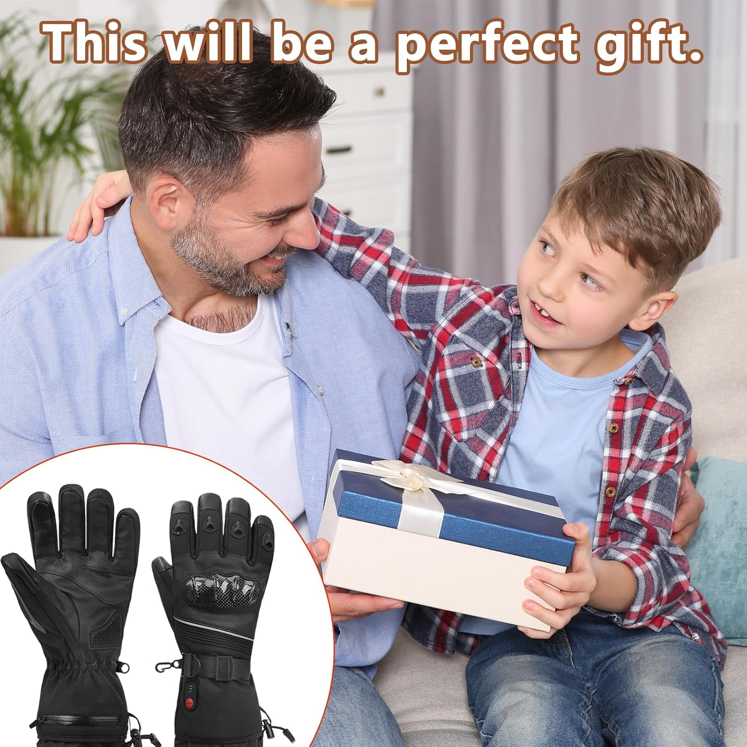 Gant Moto Chauffant 4000mäH Respirant Coupe-Vent - Réglage 3 Niveaux Écran Tactile pour Ski, Randonnée, Patinage & Sports Extérieur - 7