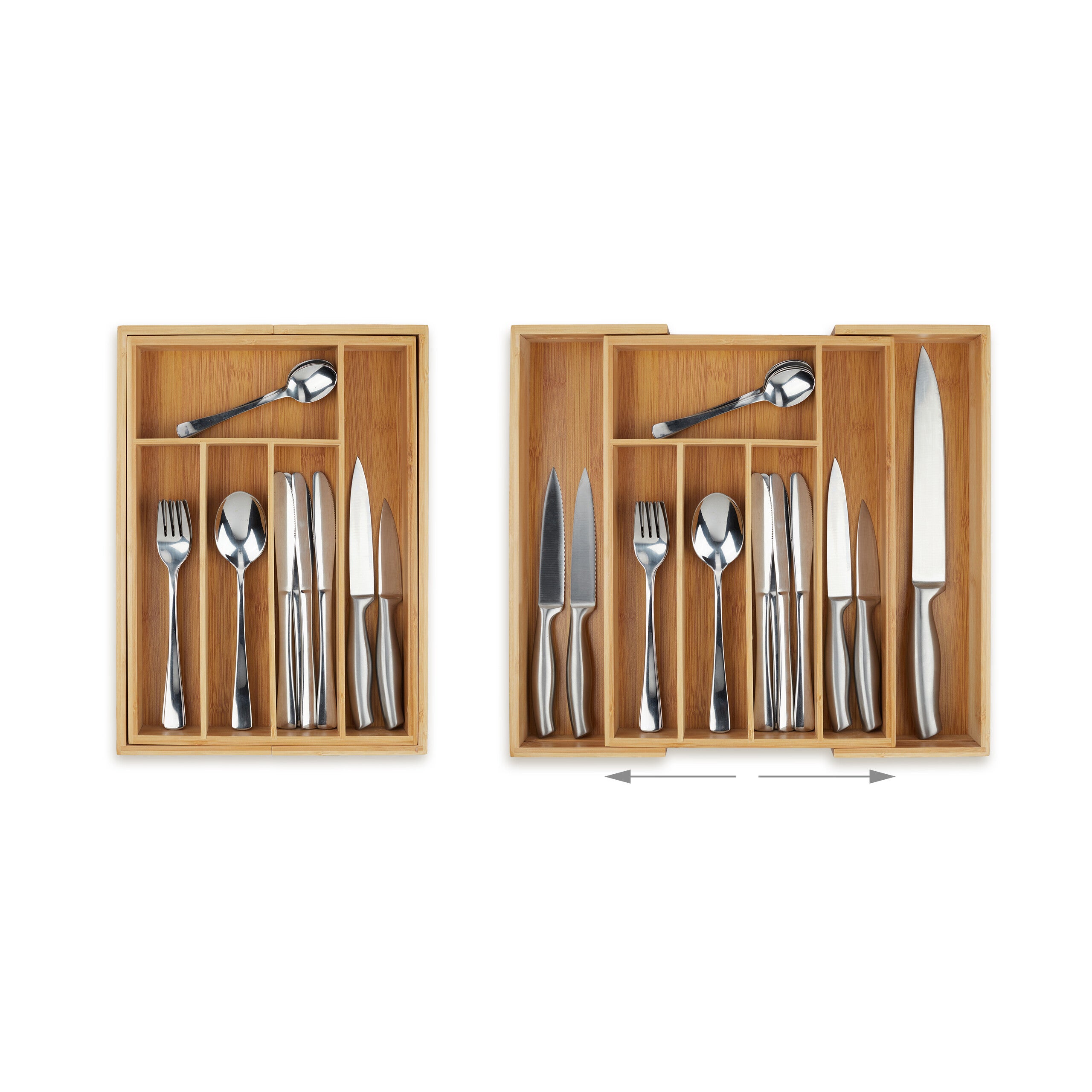 Range-couvert, extensible, organiseur de tiroir haut en bambou, 6,5 x 38 x 35,5 cm, rangement cuisine, nature, Relaxdays - 3