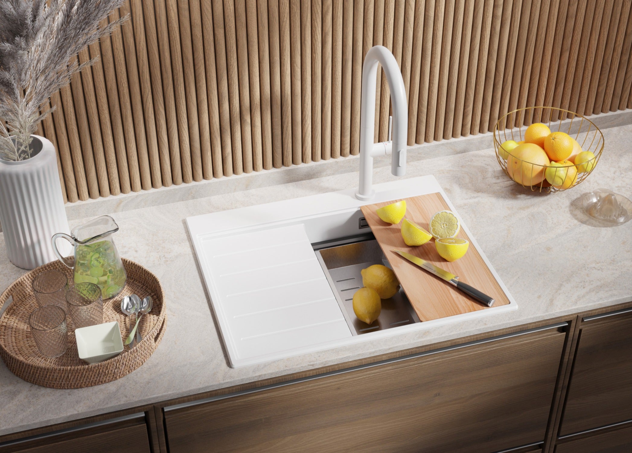 Lavello In Granito Sydney 62x50cm - Lavandino Da Cucina 1 Vasca Con Sgocciolatoio Per Mobile 40cm