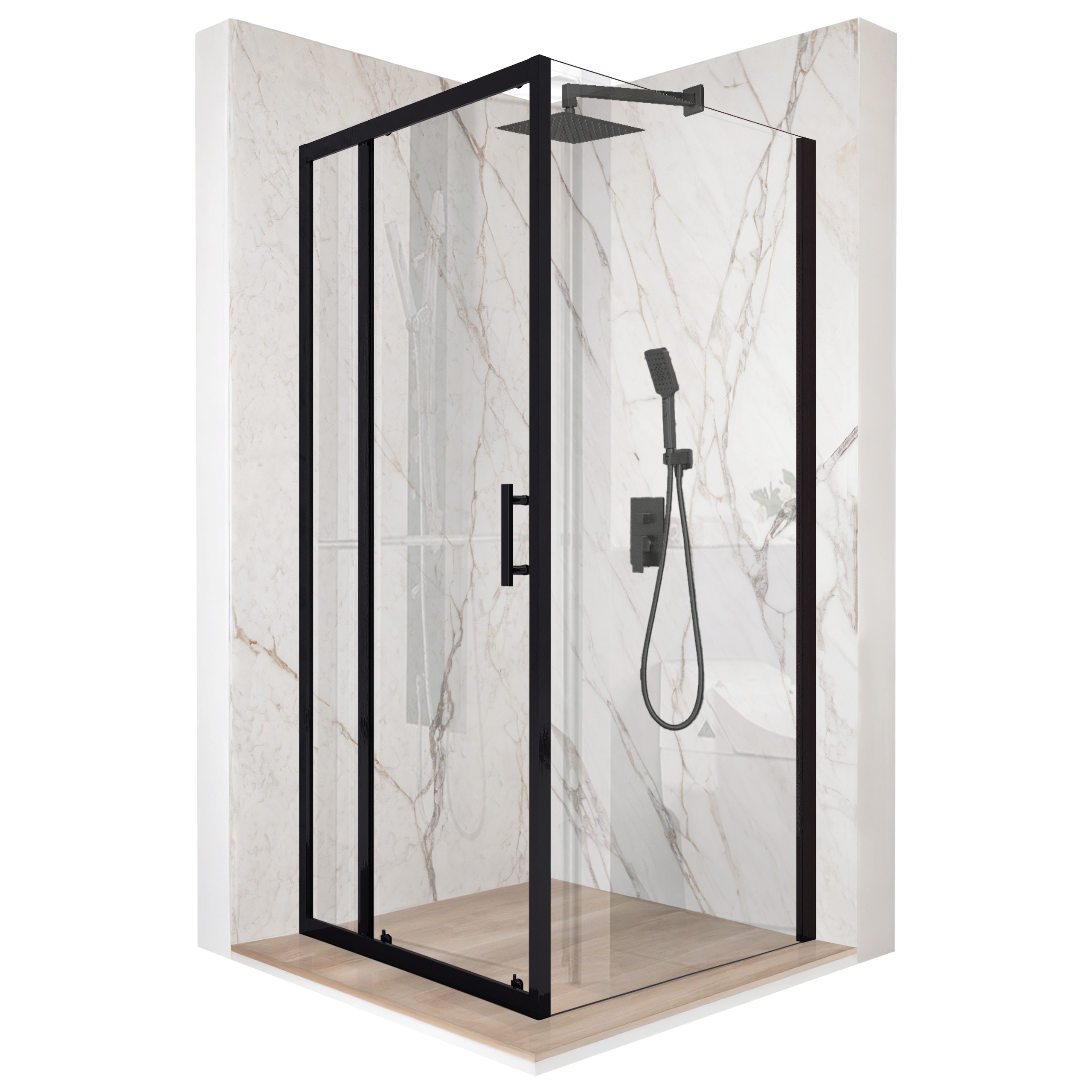 Kabina prysznicowa kwadratowa drzwi przesuwne czarna 100x100cm szkło 6mm + powłoka