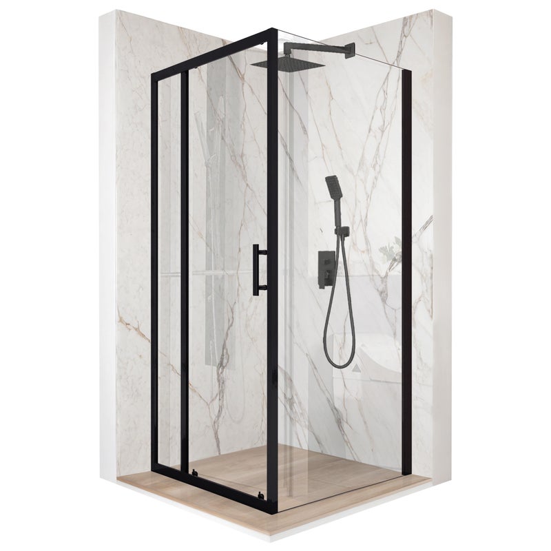 Kabina prysznicowa kwadratowa drzwi przesuwne czarna 100x100cm szkło 6mm + powłoka