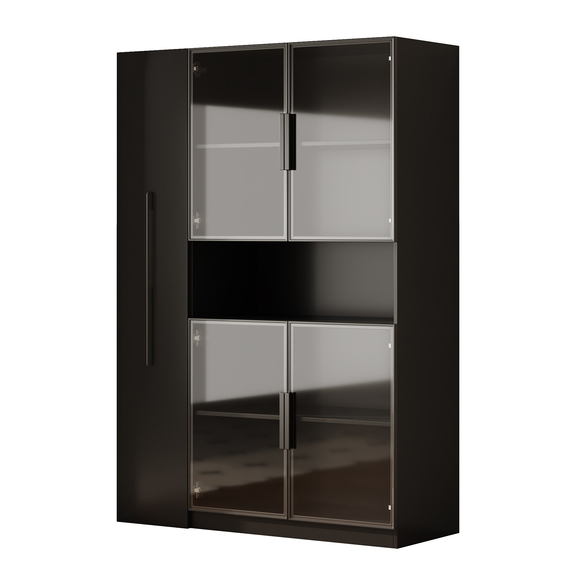 Witryna z 4 drzwiami szklanymi i 1 wysuwaną szufladą - 110 x 30 x 160 cm - MDF - diody LED - czarna - 6