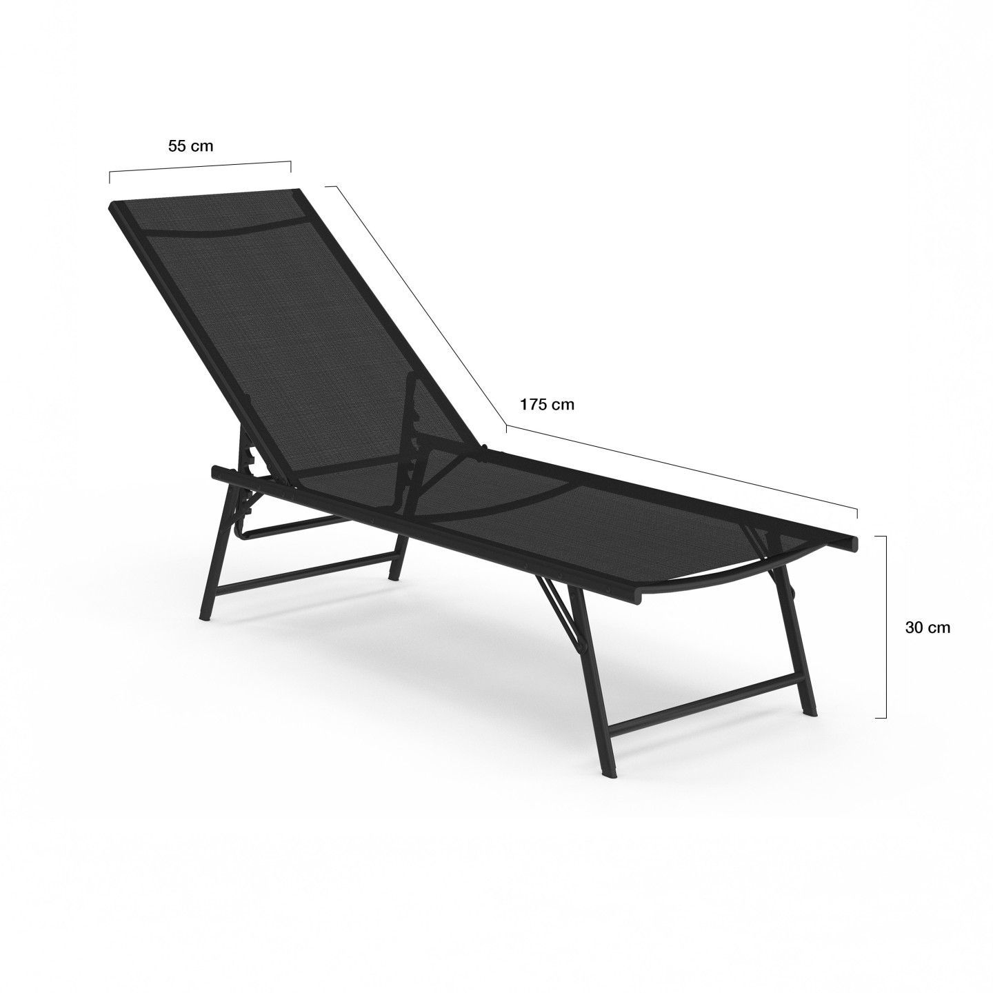 Lot de 2 transats de jardin inclinables KAILUA en acier noir et toile noire - 4