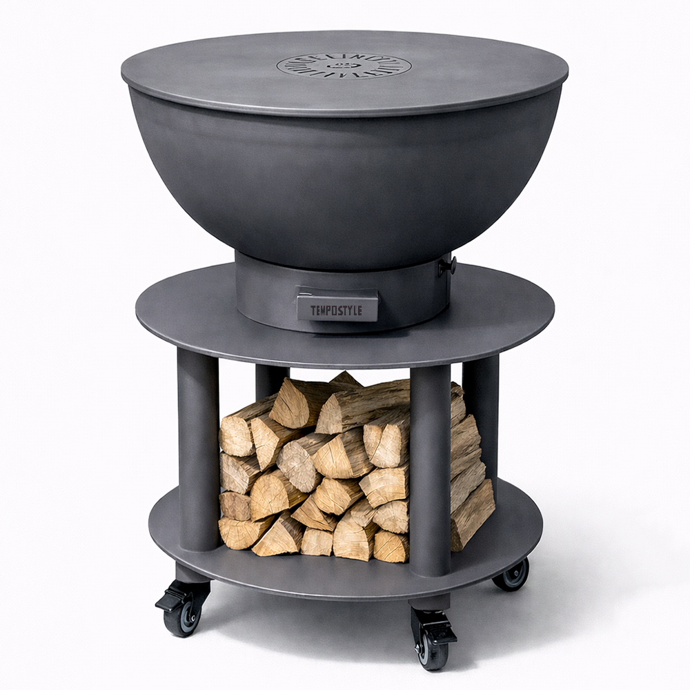 Tempo Style – grill Stromboli Anthracite Wood and Charcoal Barbecue | Grill zewnętrzny ze stali Corten z kółkami i rusztem ze stali nierdzewnej 316