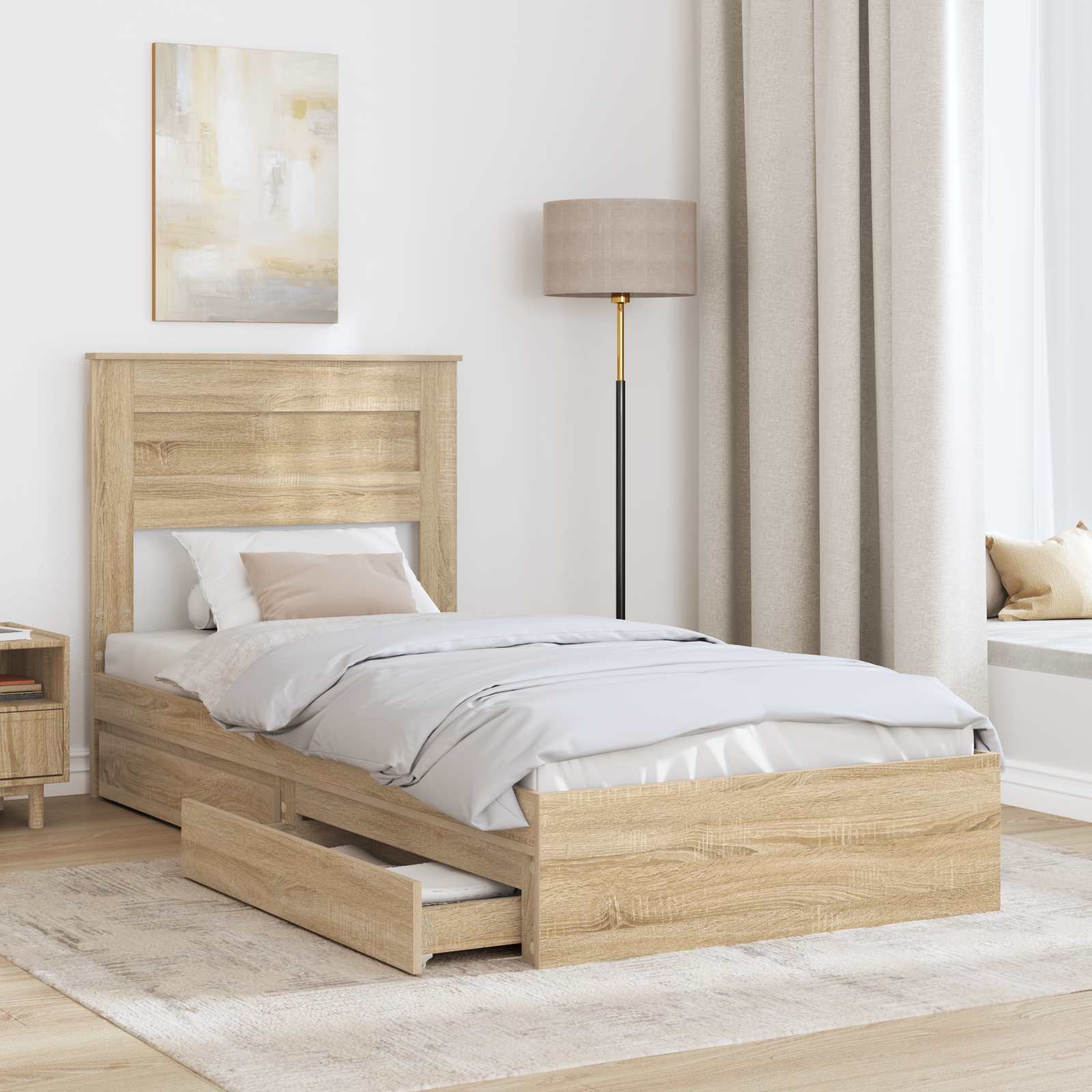 Lit avec rangement, panneau de bois, chêne, pour la chambre, 75 × 190 cm - 3