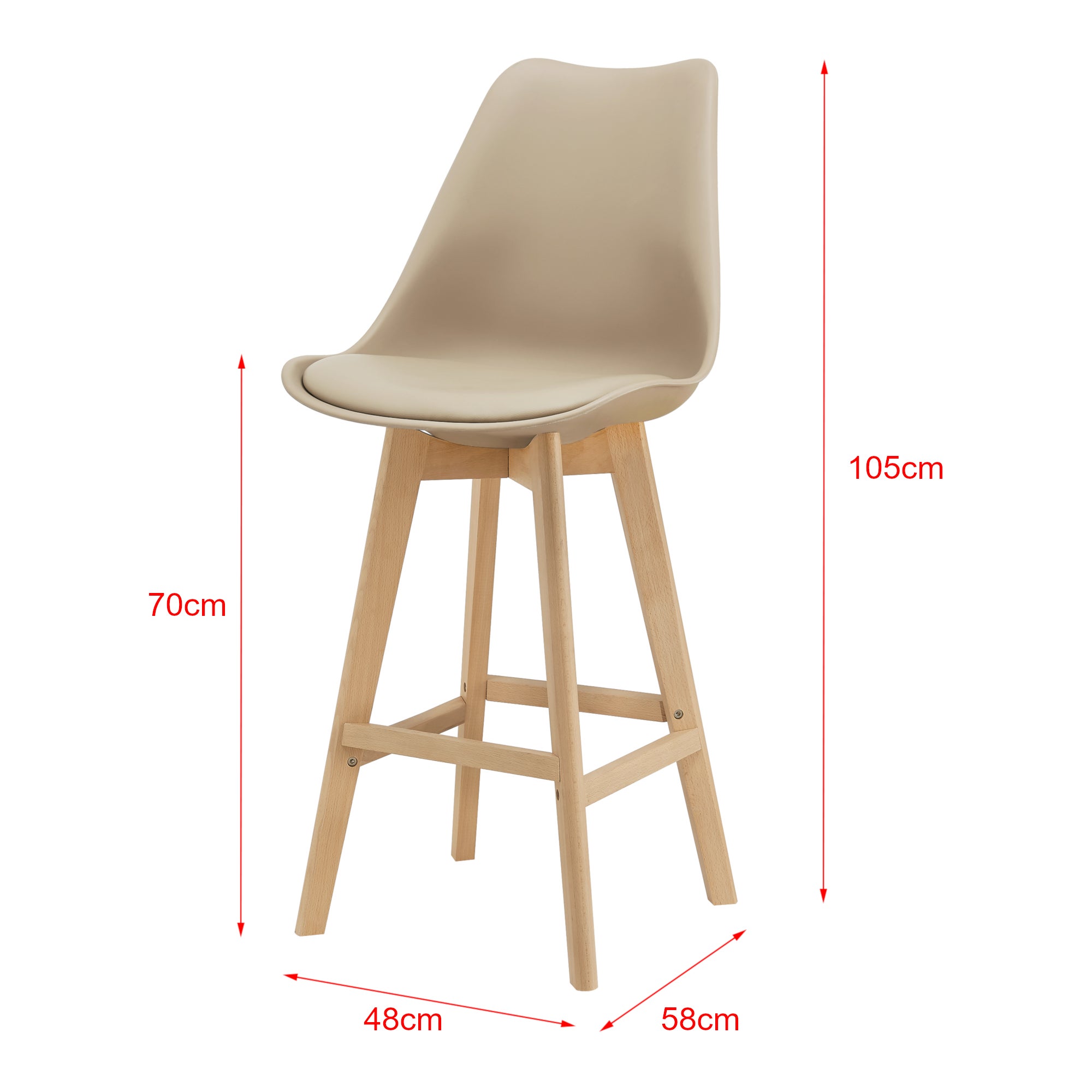 Set Di 4 Sgabelli Da Bar In Rattan E Legno – Con Schienale E Seduta Imbottita In Lino Beige – Altezza 66 Cm - 2