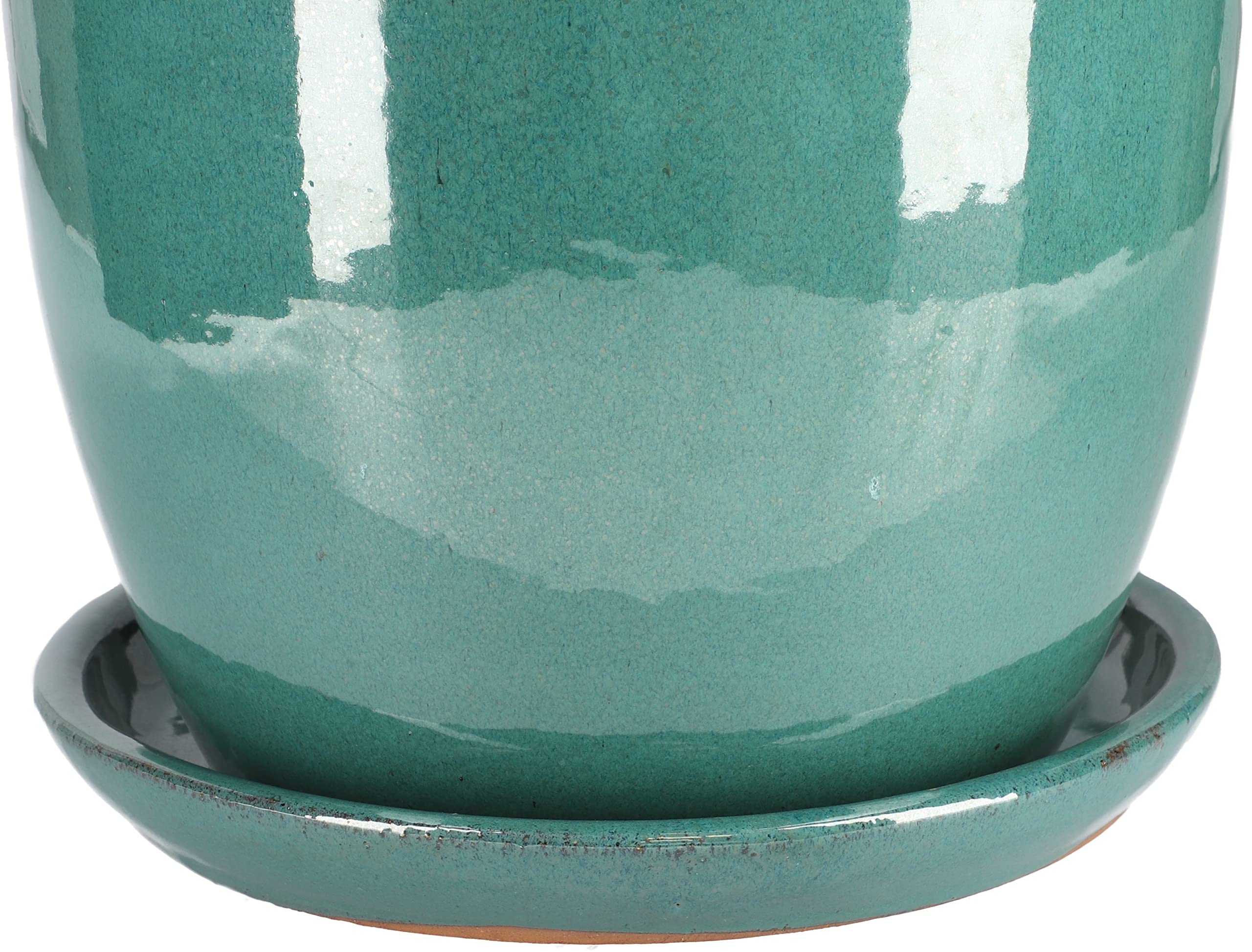 Pot de Fleurs de Jardin, Diamètre : 31 cm, en Céramique Émaillée, Turquoise, Avec Bac d'Égouttement - KOTARBAU - 6