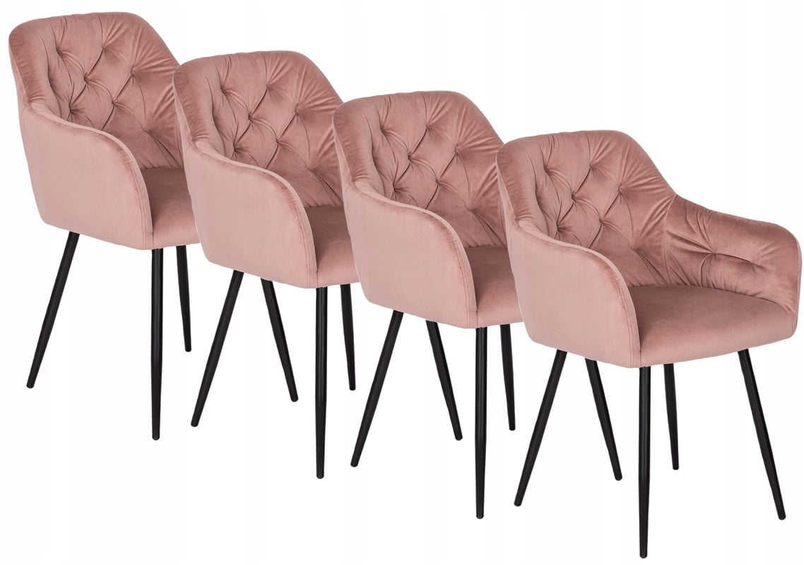 Zestaw Krzesło Tapicerowane Welurowe Kuchenne Glamour Różowe VIKI 4x
