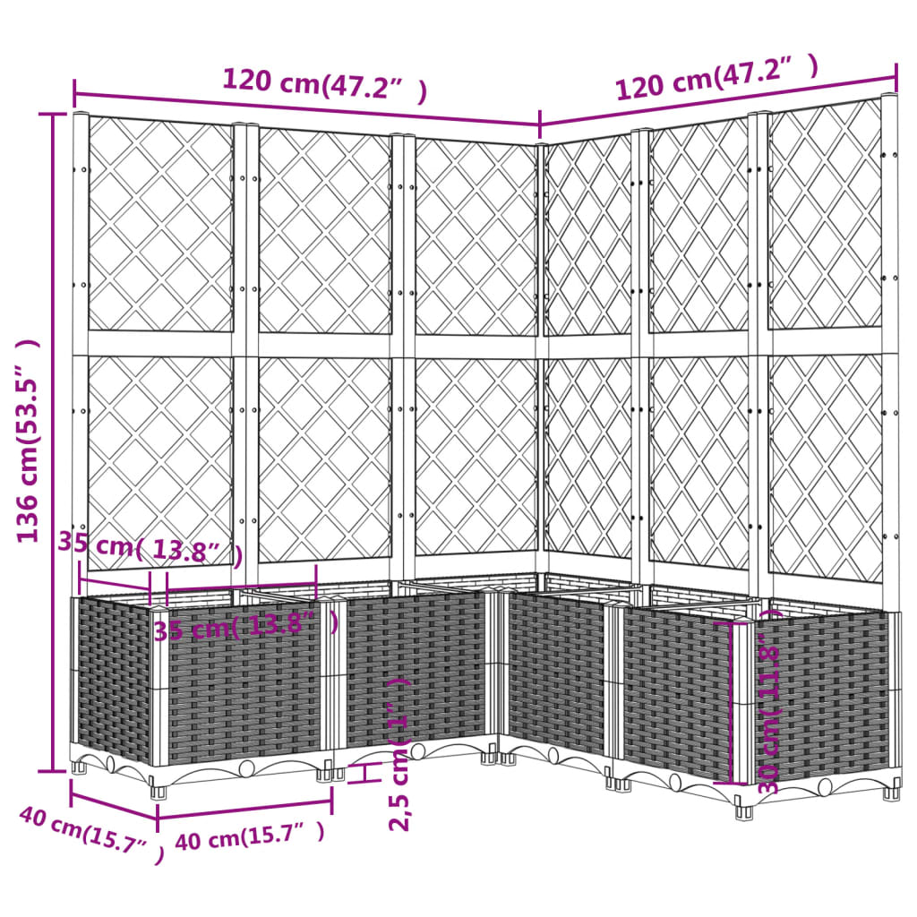 Maison Exclusive - Vaso/floreira jardim c/ treliça 120x120x136 cm PP cinza-claro - 8