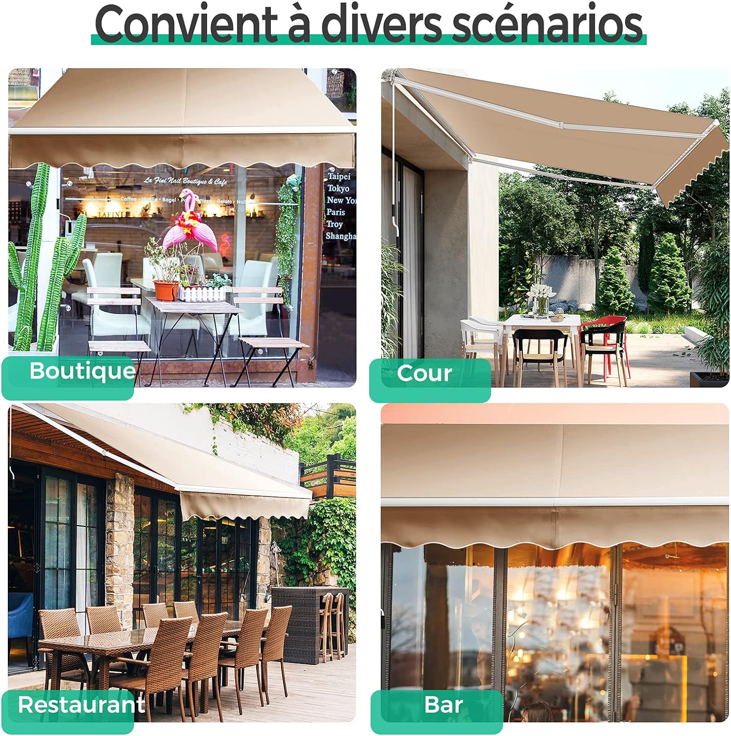 Toldo Retrátil com Manivela, Toldo Manual com Revestimento em PA e Estrutura em Alumínio Resistente para Guarda-Sol, Varanda, Jardim (295x250cm, Bege) - 3