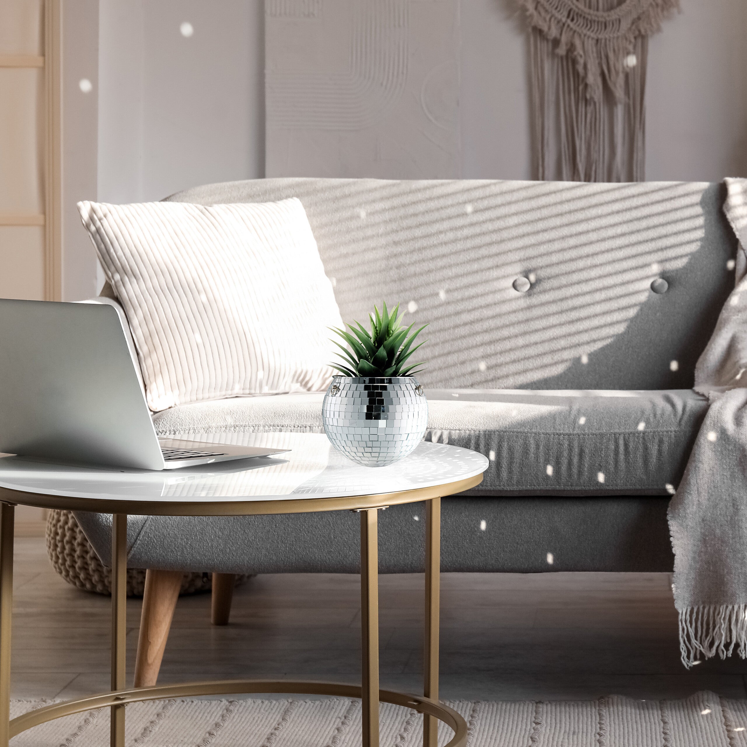 Pot de fleurs boule disco, à suspendre ou à poser, verre, H x D : 13 x 15 cm, plantes, argenté, Relaxdays - 3