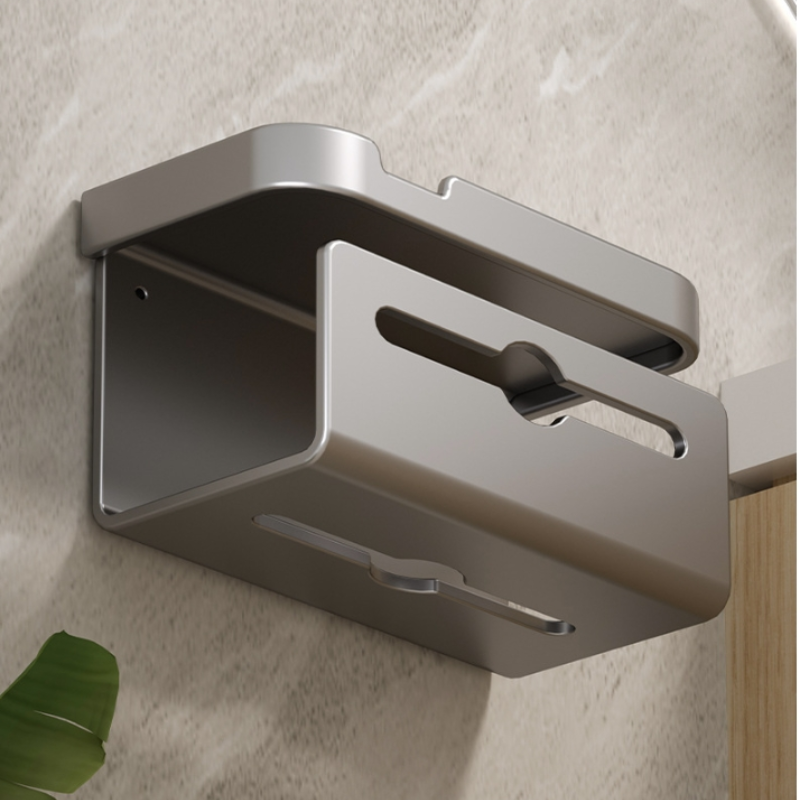 Uchwyt na papier toaletowy do łazienki, uchwyt na rolkę papieru, dozownik papieru toaletowego, bez wiercenia, półka, 17*10.2*12cm - Szary - 6