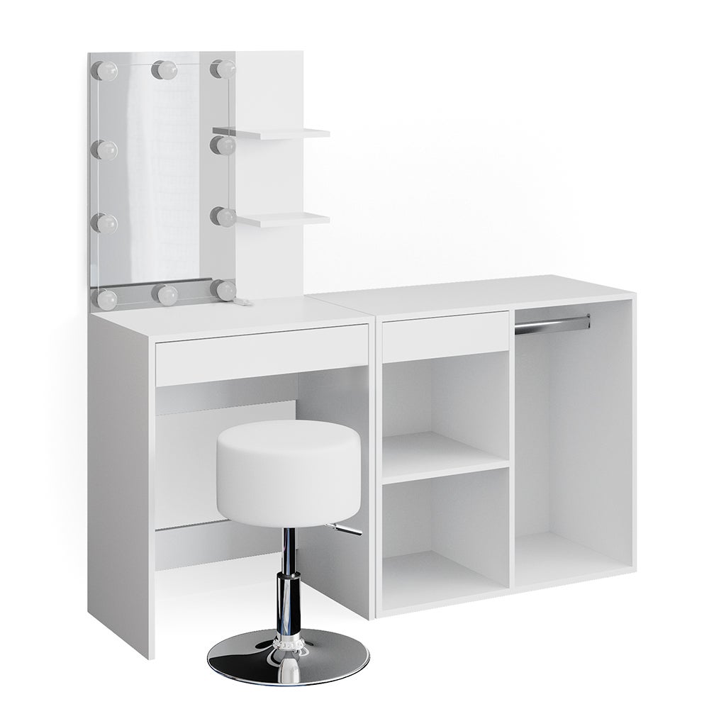 Vicco Stół jamający Isabelle, Biały, 140 cm z LED, taboretem i szafką