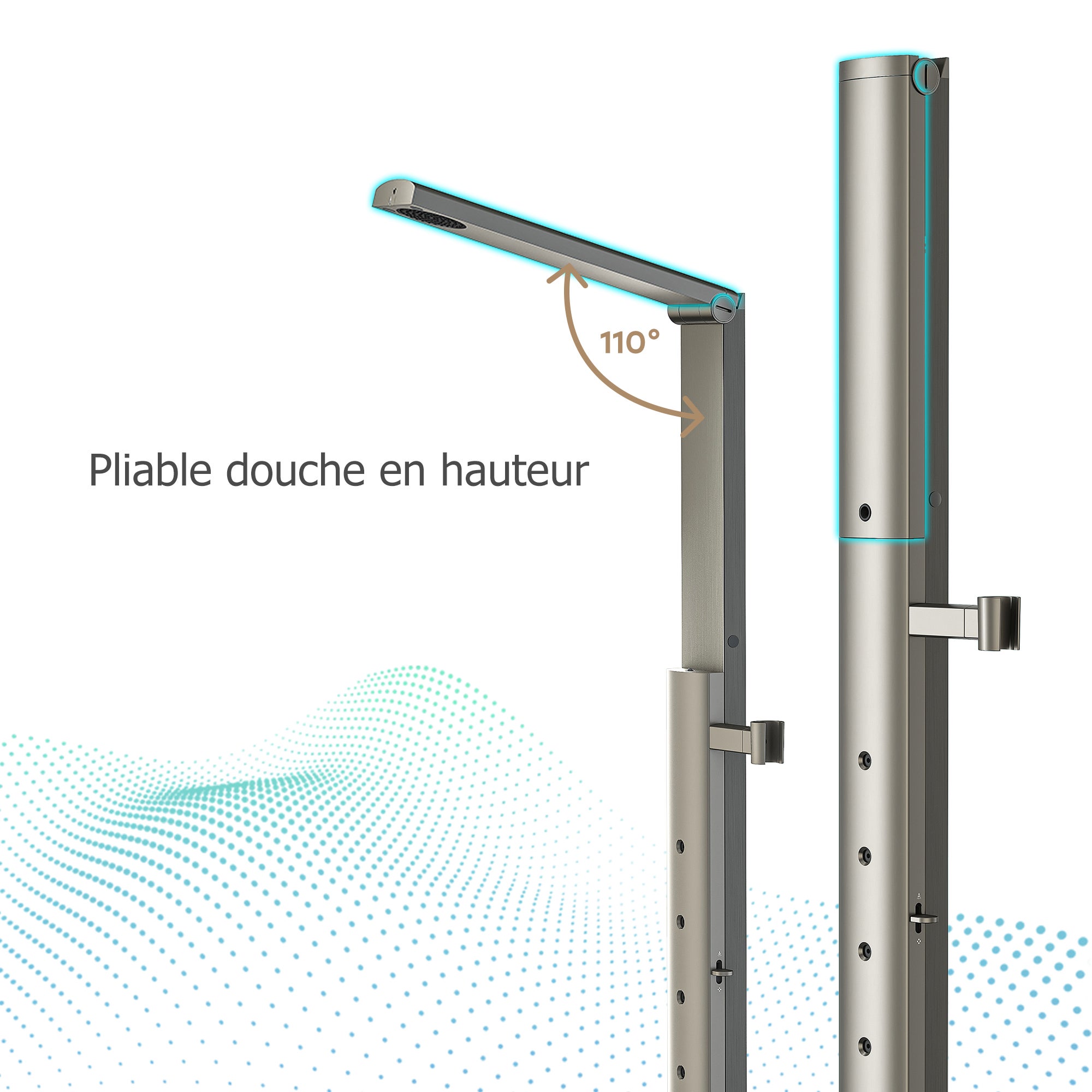HOROW Ensemble de douche à effet pluie gris, avec Robinetterie Thermostatique, 4 modes de massage, pliable, réglable en hauteur - 8