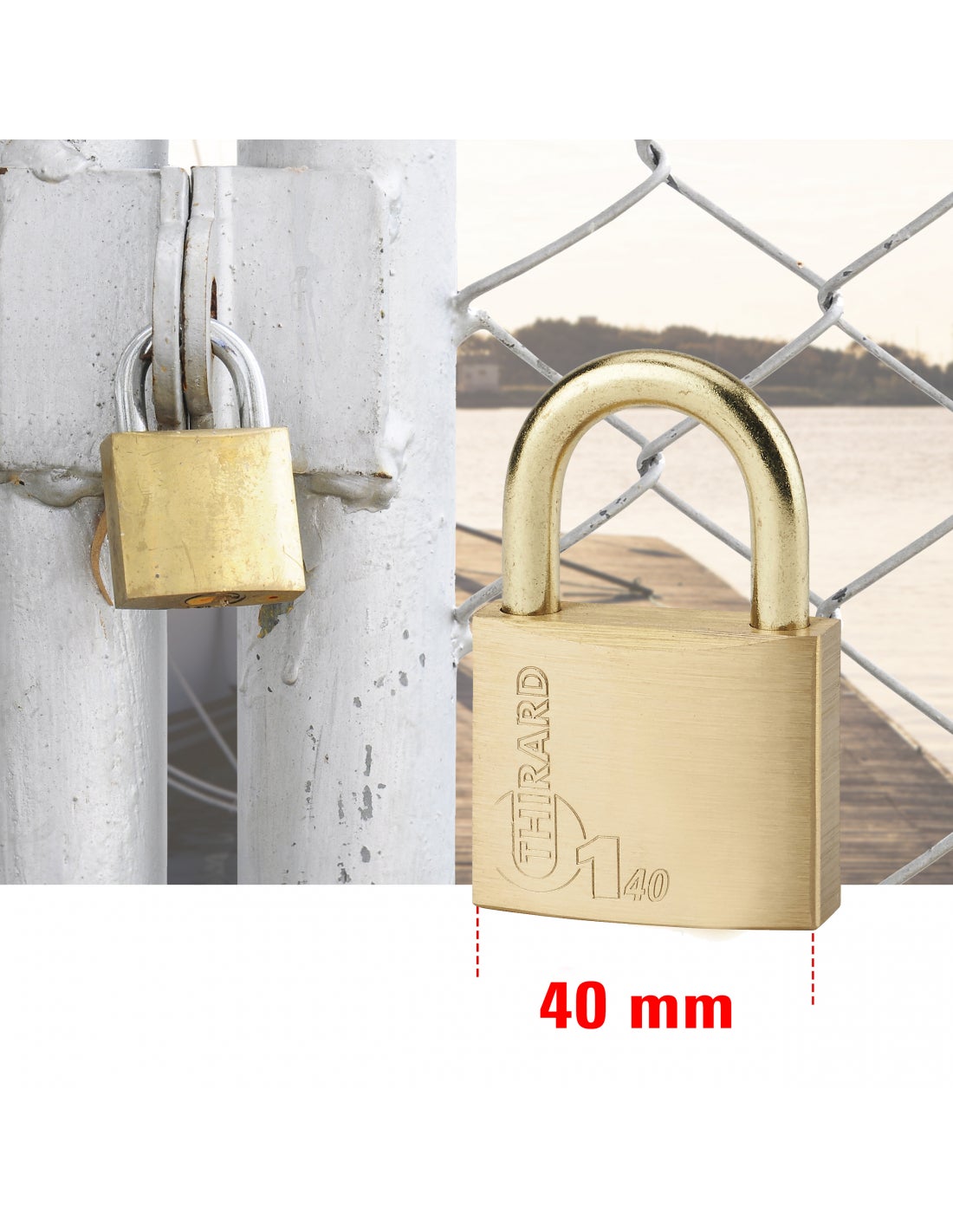 THIRARD - Cadenas à clé Type 1, laiton, extérieur, anse laiton, 40mm, 2 clés - THIRARD - 3