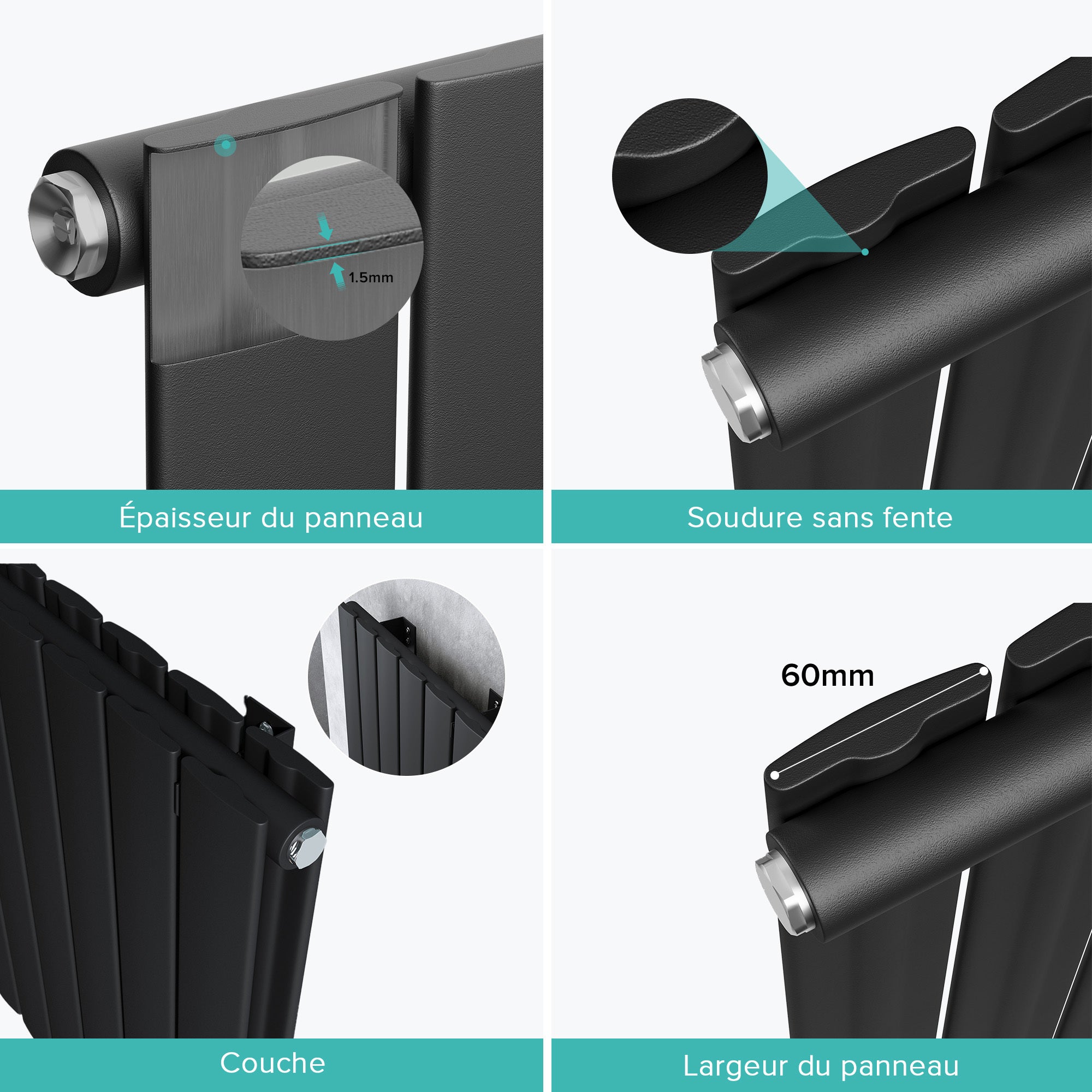 doporro Radiateur pour Chauffage Central 160x54cm Radiateur à Eau Chaude Panneau Double Couches Vertical Noir-Gris - 2