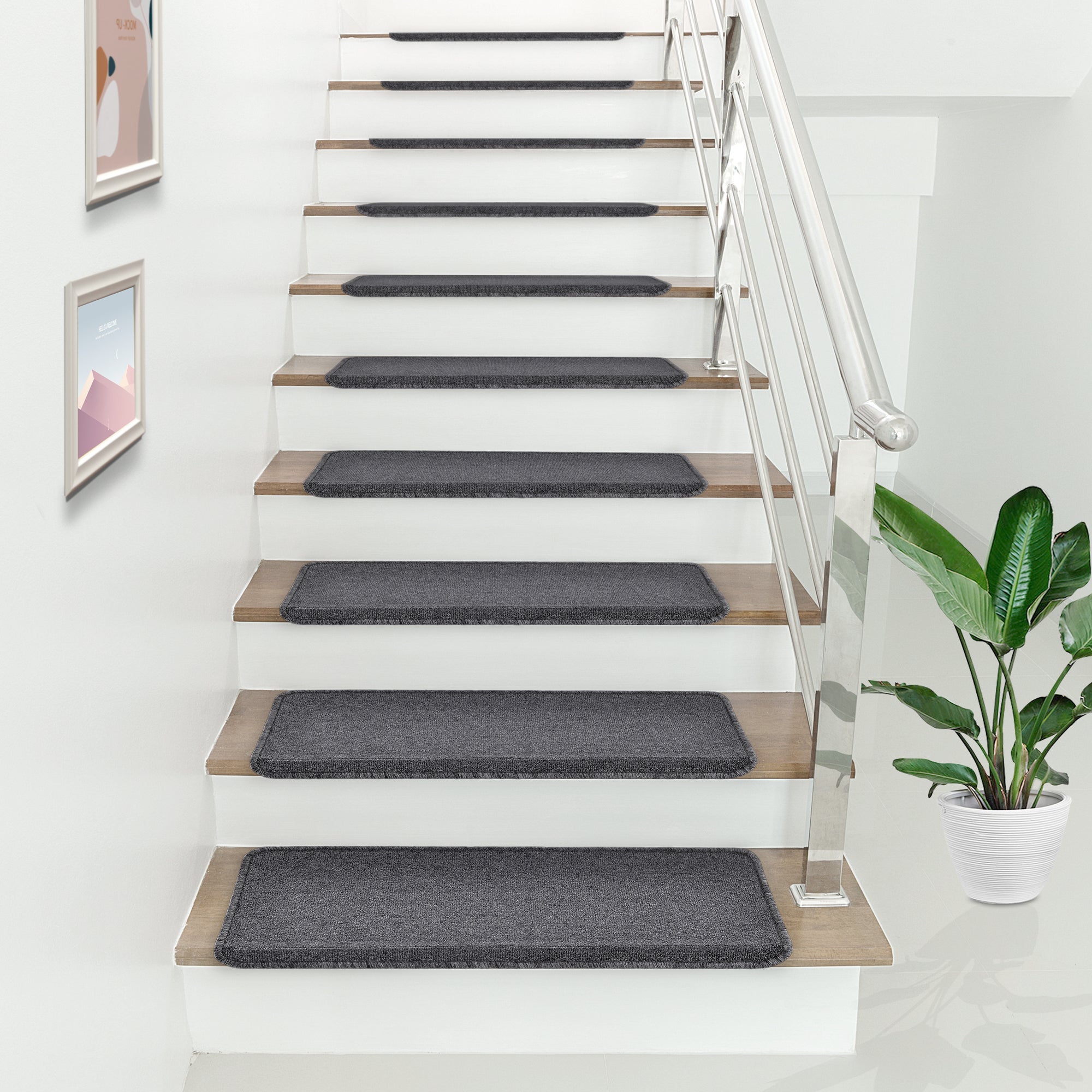 Set da 15 Tappeti Coprigradini per Scale Interne - Rettangolare - Grigio Scuro [en.casa] | Leroy Merlin