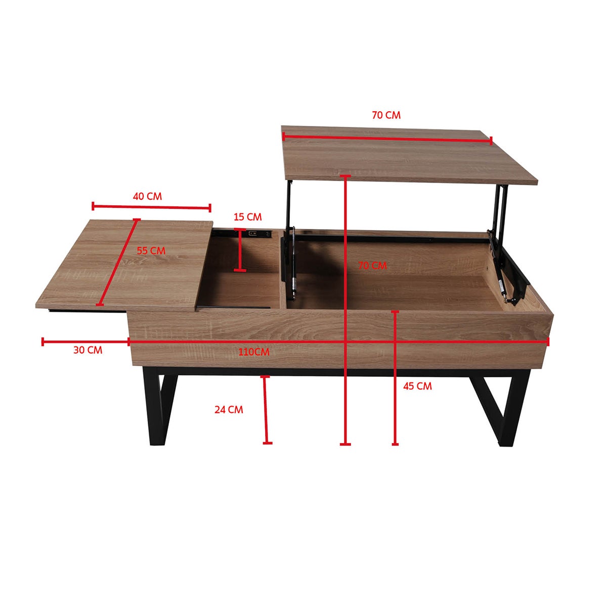 Table basse avec plateau relevable Gena Bois et Noir - 5