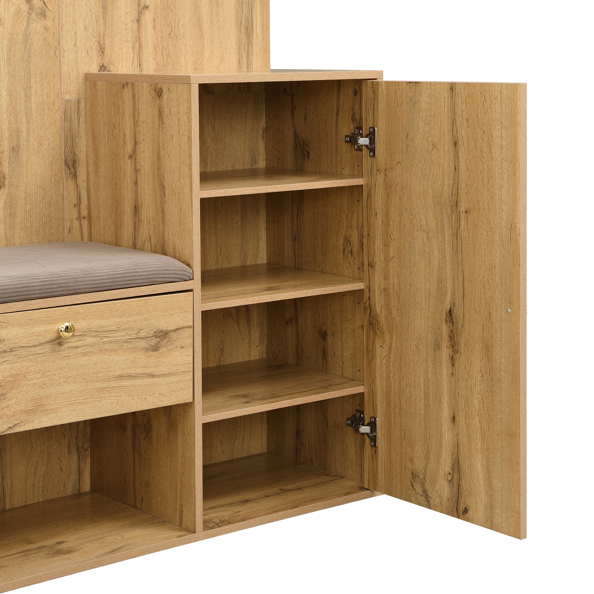 Ensemble vestiaire d'entrée 115x37x185 cm - avec miroir et crochets - acec siège rembourré - Porte-parapluie - Naturel - 7