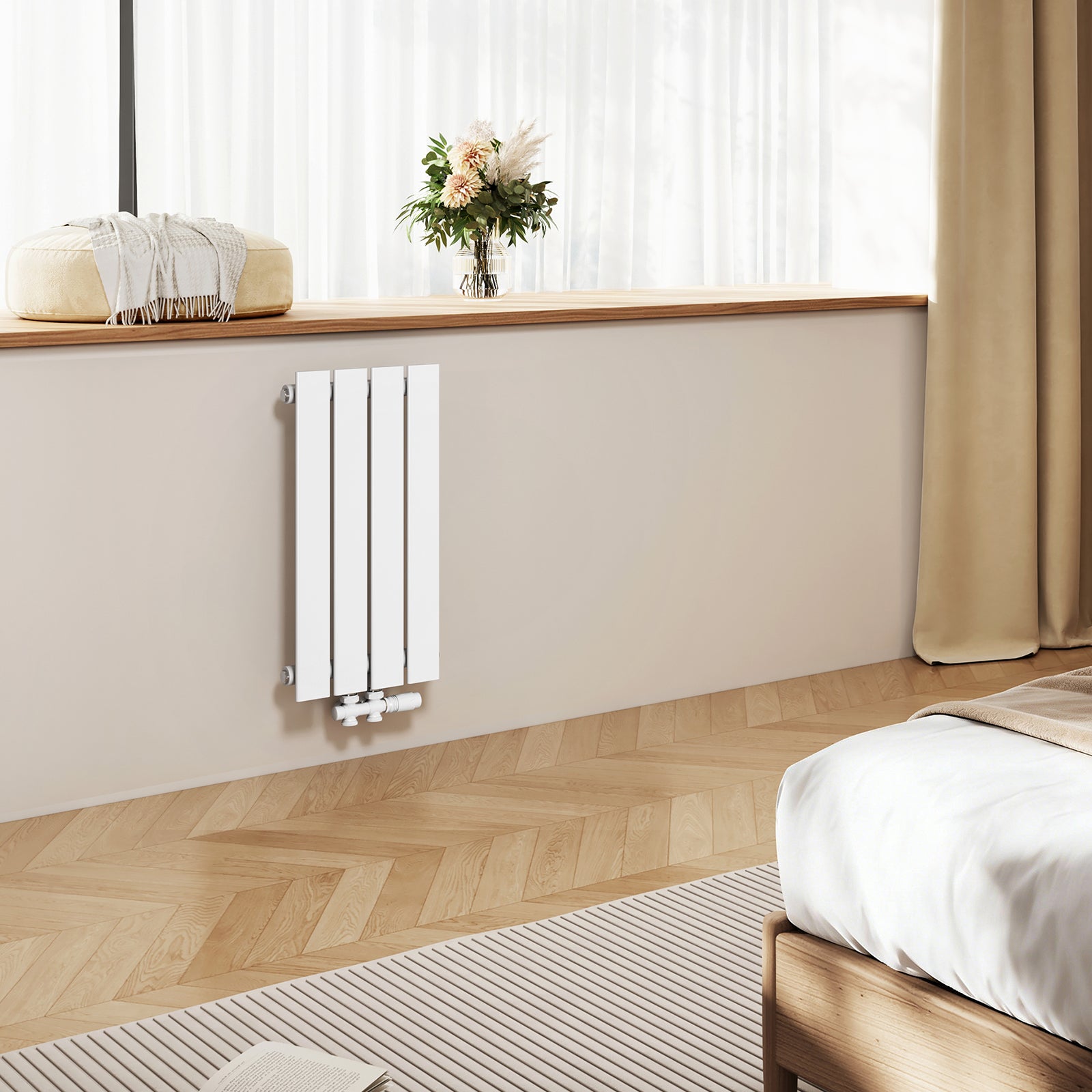 EMKE Radiateur à Eau Chaude, Radiateur plat seule couche connexion centrale, Blanc 60x30cm 233W - 7