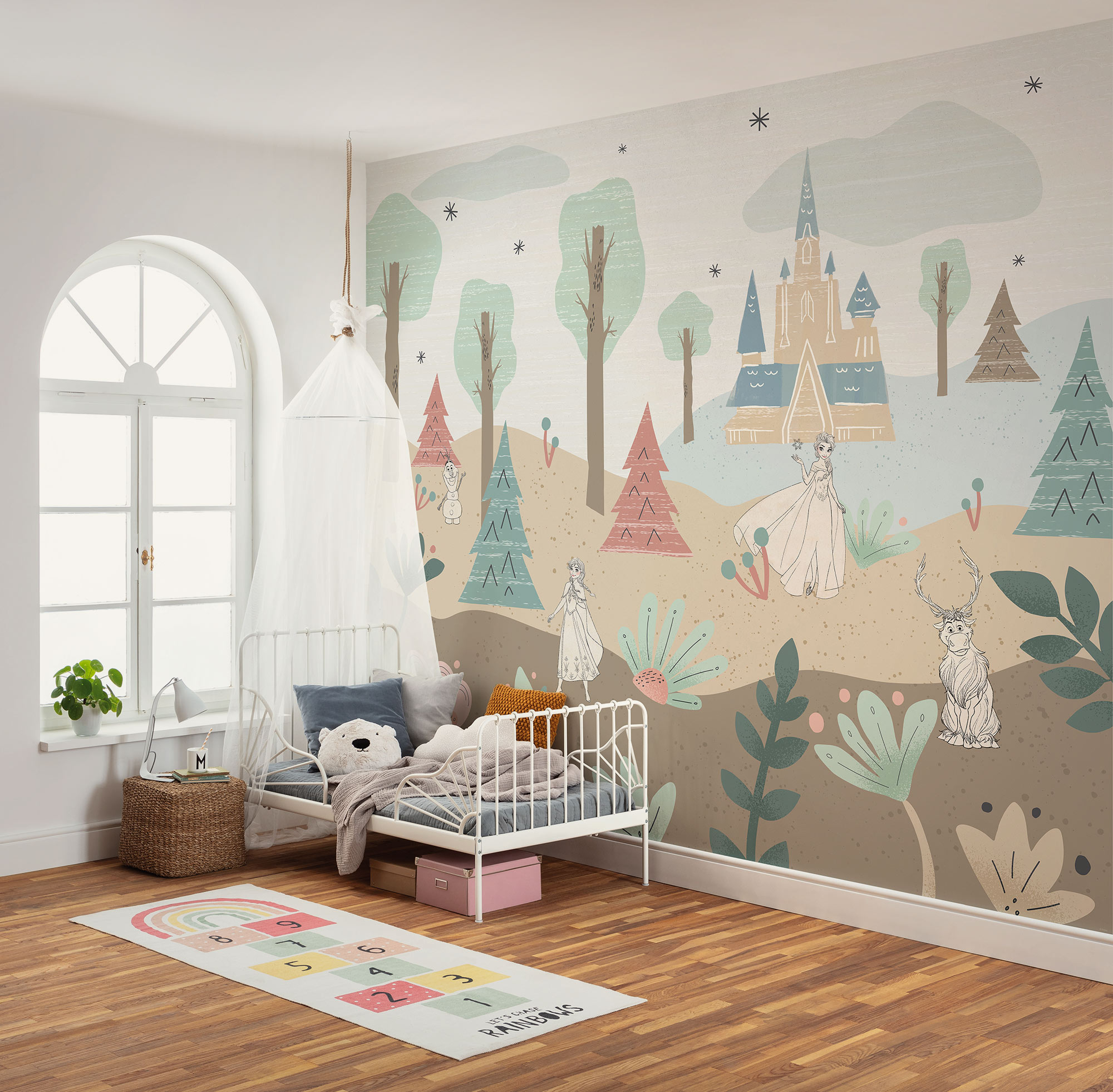 Papel pintado no tejido panorámico de komar - disney frozen castle playground - talla: 300 x 250 cm