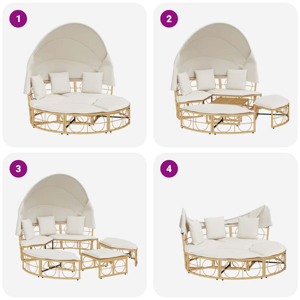 Lit de repos d'extérieur avec auvent et coussins résine tressée vidaXL - 9