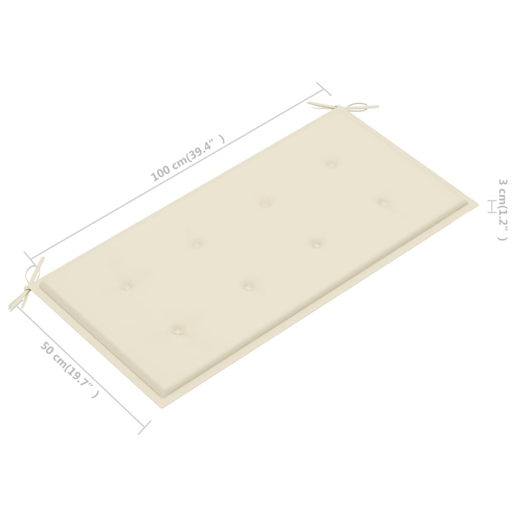 Banc de jardin avec coussin crème 112 cm Bois de teck massif - 8