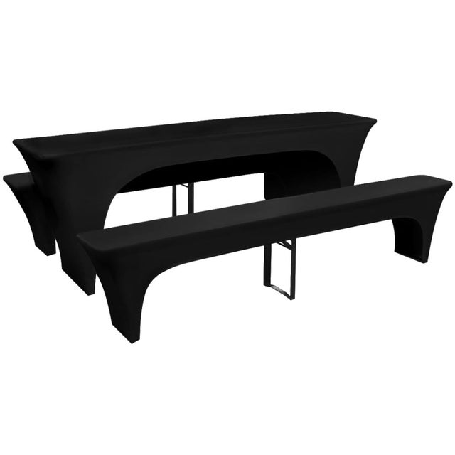 3 czarne, rozciągliwe pokrowce na stół i ławki 220 x 70 x 80 cm vidaXL