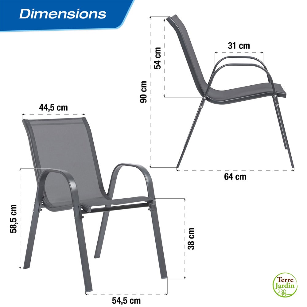 Chaises de jardin empilables textilène x6 - Unité - Gris - 5