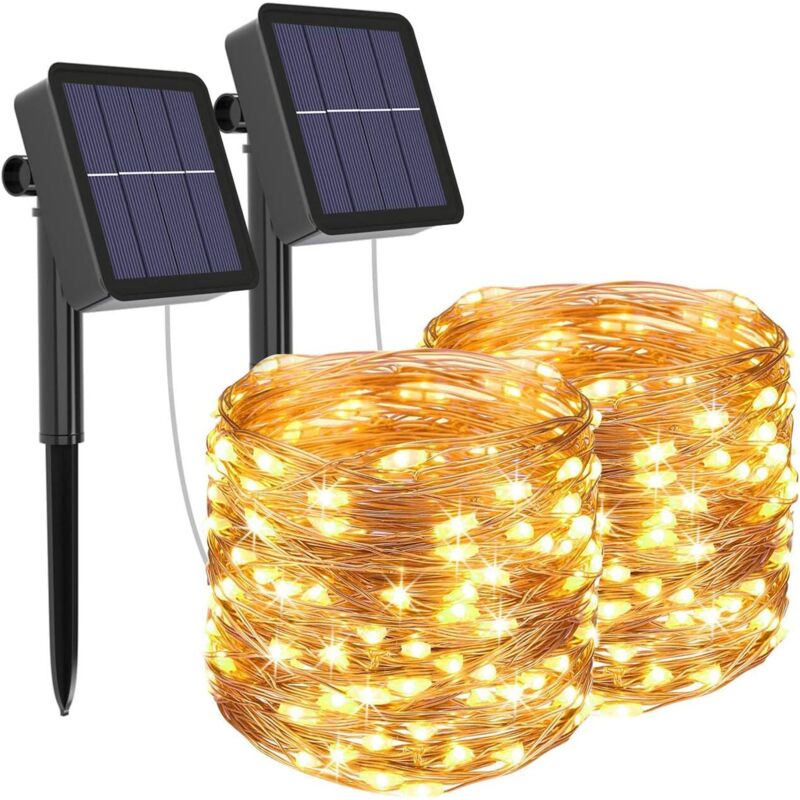 Șnur luminos solar pentru exterior, [2 buc.] 22 m 200 LED-uri în total 8 moduri, impermeabil, Șnur luminos solar pentru exterior, decorare