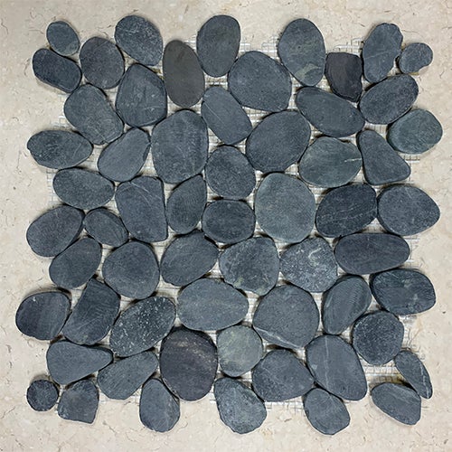 Mosaïque galet scié sol/mur en marbre noir - Vendu par filet de 30 x 30 cm - C-NEGOCE - 3