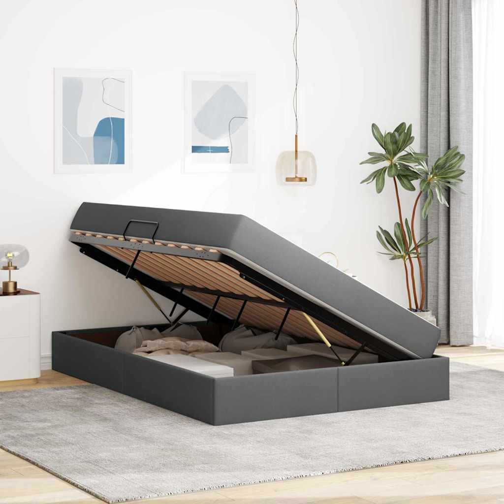 Lit avec rangement et matelas en polyester gris foncé, pour la chambre, 140 × 190 cm - 4