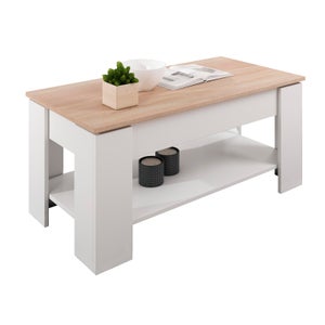 Tavolino Da Caffè Sollevabile Gio Arreda Losanna - 100x50 Cm, Altezza Regolabile 42-52 Cm, Con Ripiano Inferiore, Rovere