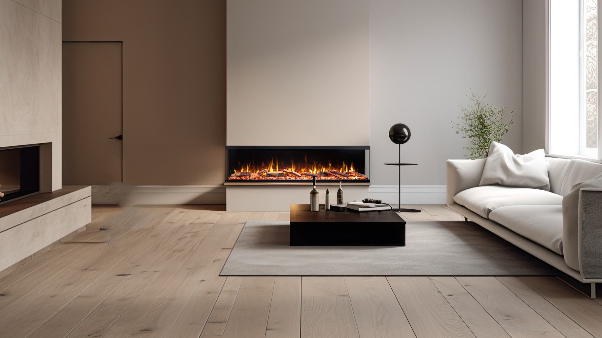 Trójstronny kominek elektryczny AFLAMO Unique 80 NH - ogień premium - na ścianę i do zabudowy - 80x46x23 cm - dekoracyjny kominek LED bez grzania