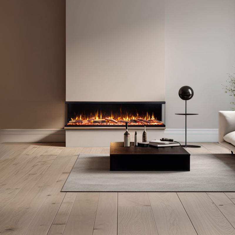 Trójstronny kominek elektryczny AFLAMO Unique 80 NH - ogień premium - na ścianę i do zabudowy - 80x46x23 cm - dekoracyjny kominek LED bez grzania