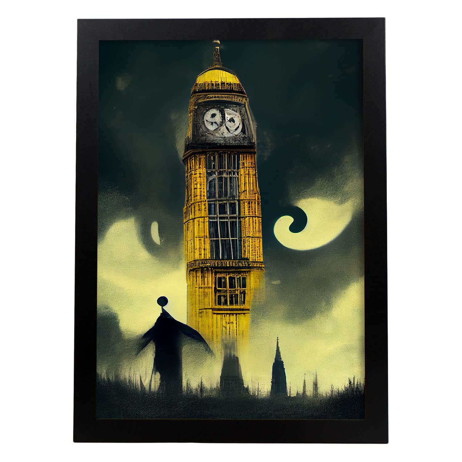 Nacnic lámina big ben london al estilo de t burton ilustraciones de monumentos ciudades paises inspiradas en arte gótico diseño y a3 marco negro