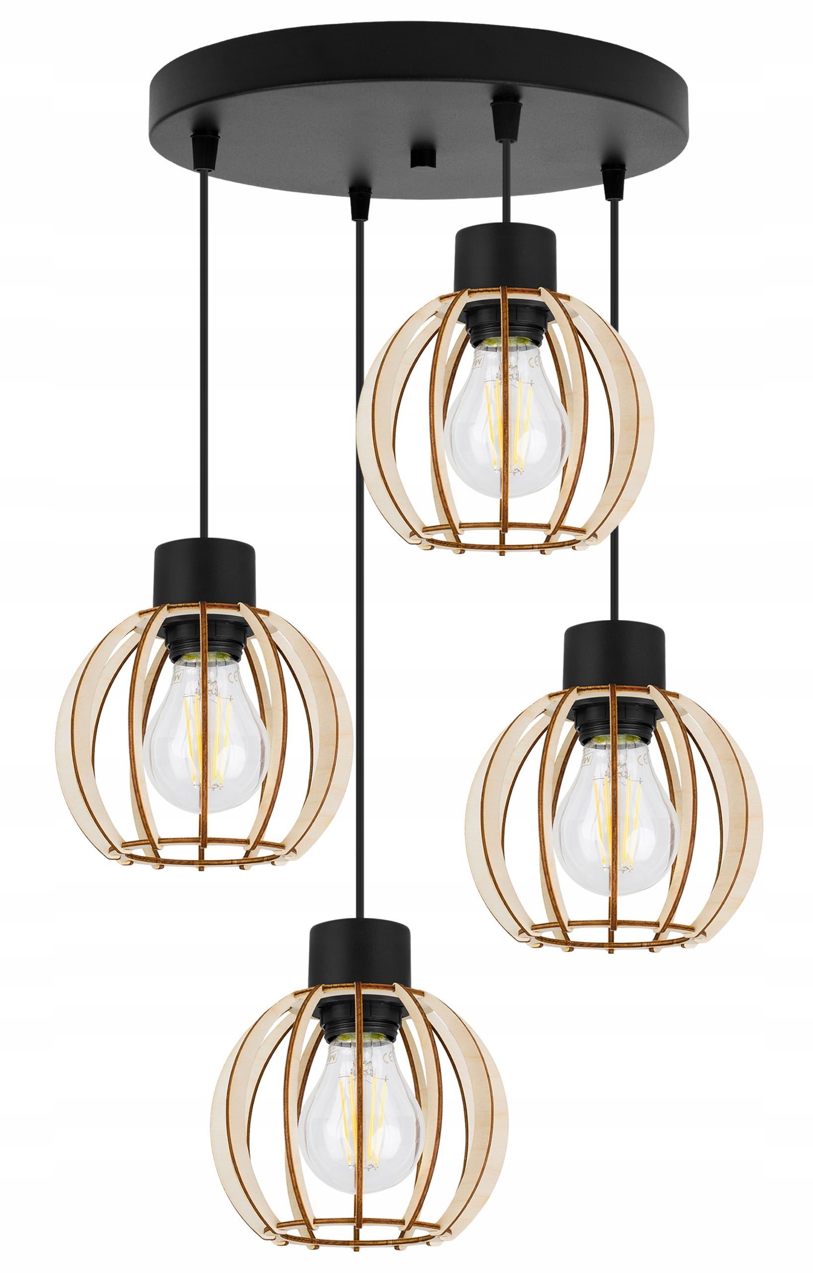 Lampa sufitowa wisząca Timber boho 4xE27 abażur kule drewniane Light Home LH