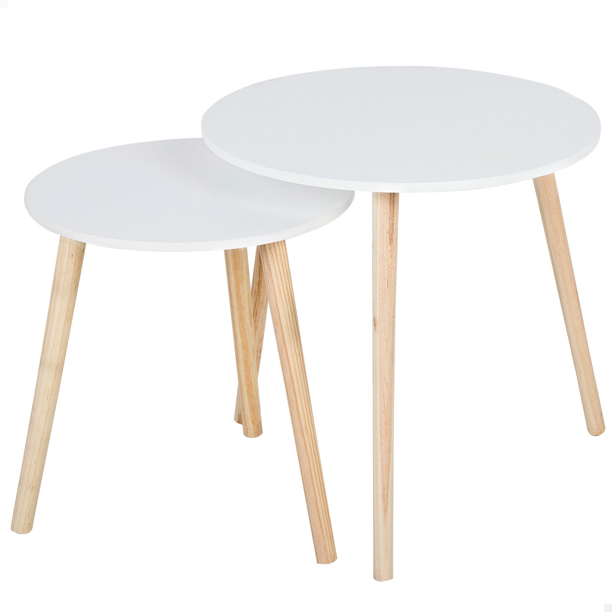 Max Home Set 2 tables d'appoint rondes en bois blanc D40x44 cm et ...