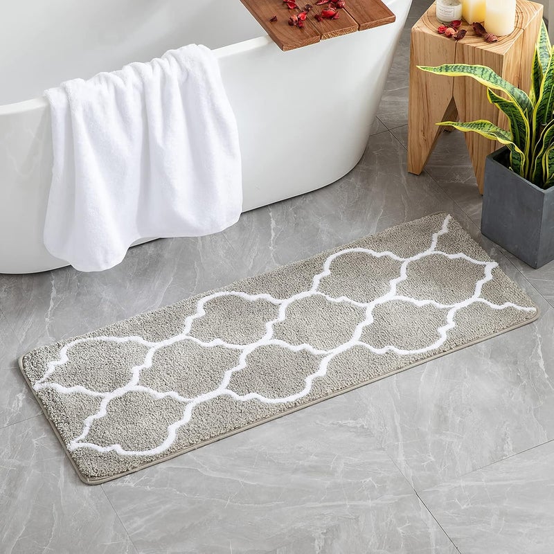 Prostokątna mata łazienkowa z marokańskim wzorem, miękka i puszysta mata wejściowa z mikrofibry, antypoślizgowa, 45 x 120 cm, jasnoszara